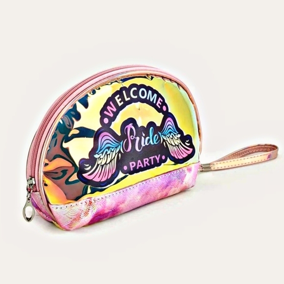 Holographic Mermaid Scale Cosmetic Bag โ Iridescent PU Leather Roundtop - Picture 6 of 9